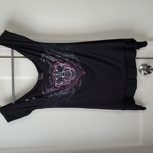 || Harley Davidson || Cold / Open Shoulder Chain Strap Rhinestone T-shirt